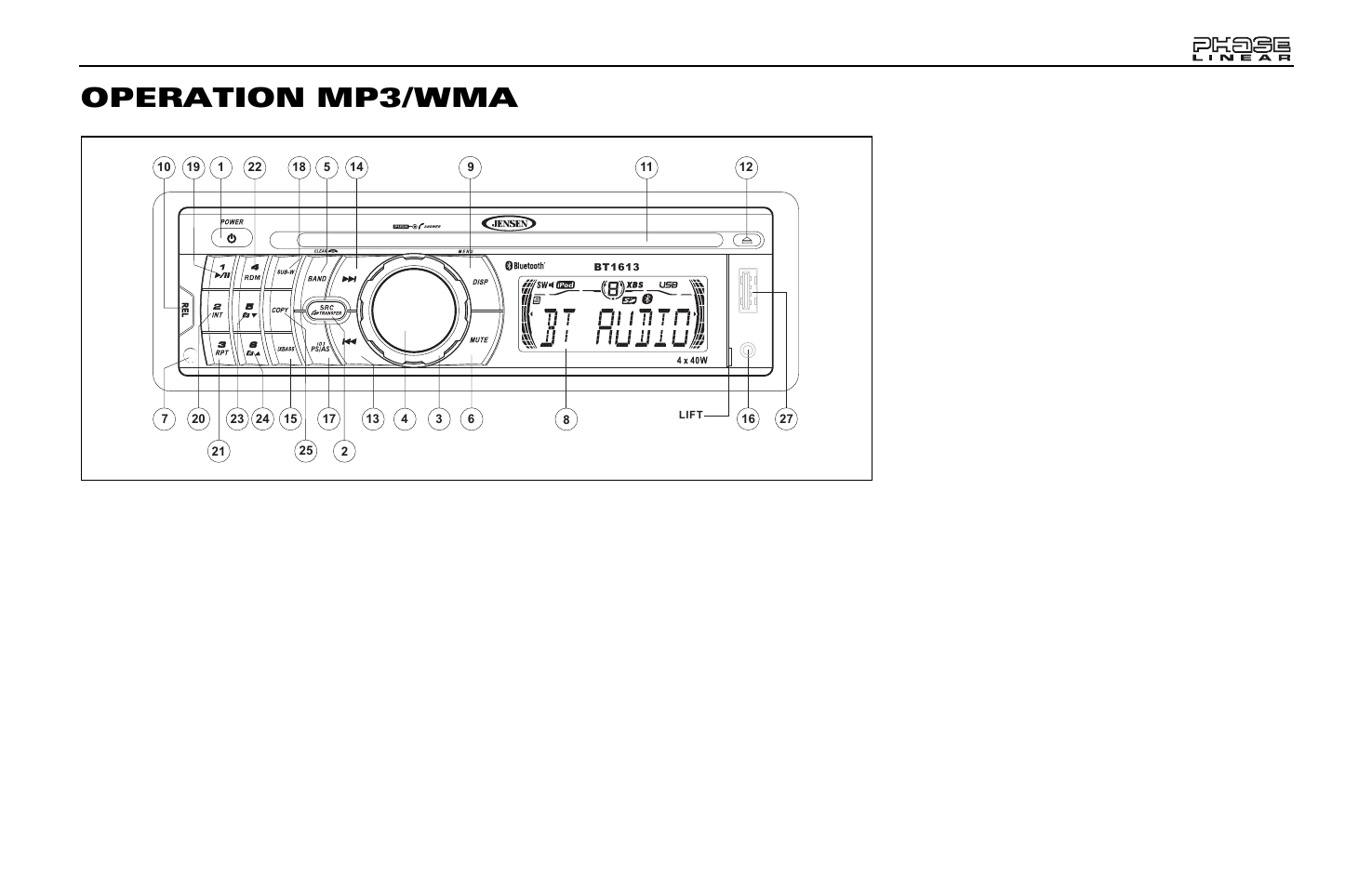 Operation mp3/wma, Suspension, Sélection de piste | Naviguer des dossiers, Intro scan (int), Répétition (rpt), Au hasard (rdm) | Jensen Phase Linear BT1613 User Manual | Page 65 / 82