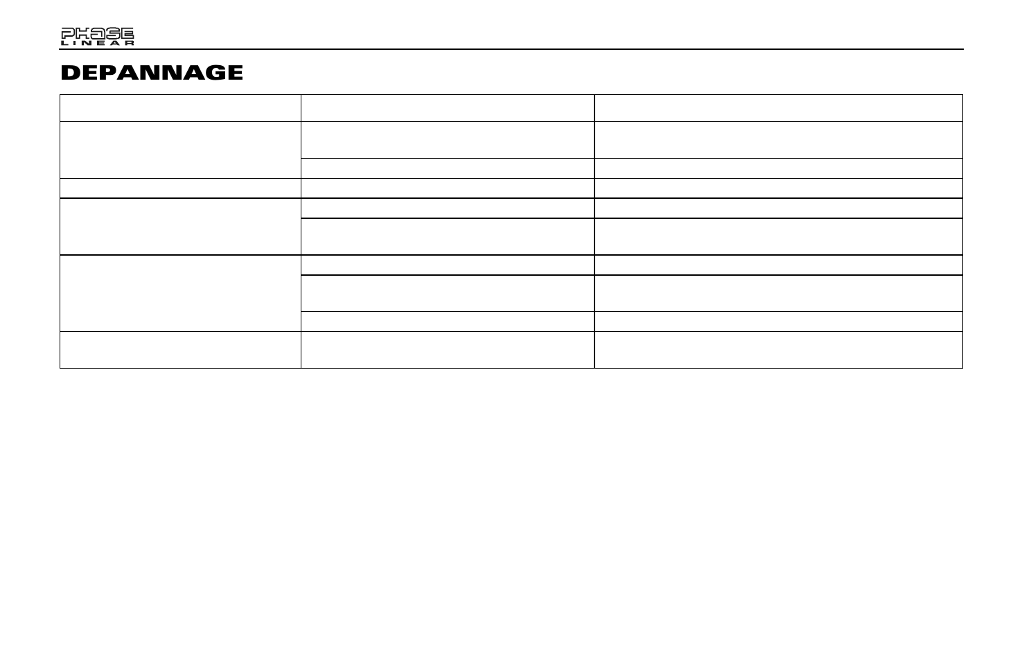 Depannage | Jensen Phase Linear BT1613 User Manual | Page 76 / 82