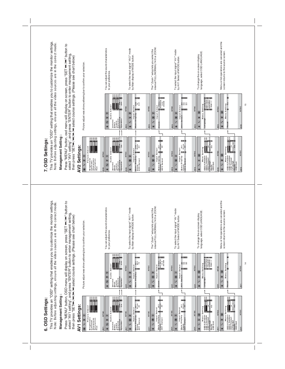 Av1 settings: 6. osd settings, Av2 settings: 7. osd settings | Jensen JE1510 User Manual | Page 9 / 19