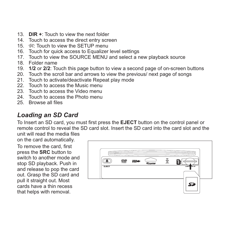 Loading an sd card | Jensen VM9423 User Manual | Page 23 / 92