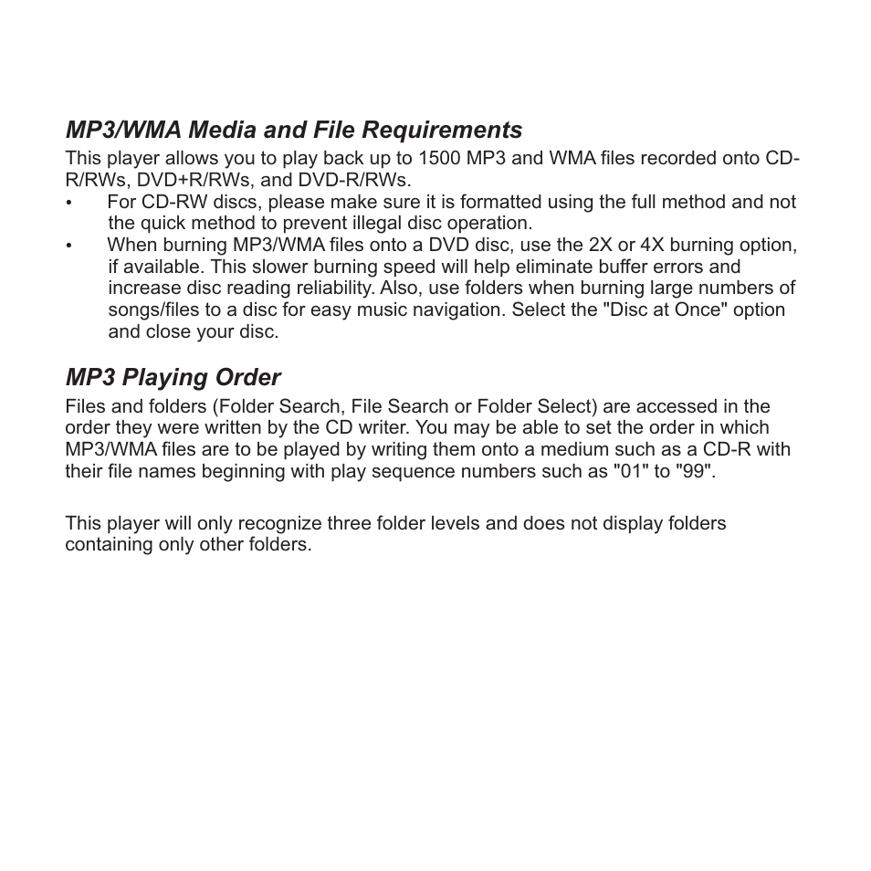 Mp3/wma media and file requirements, Mp3 playing order | Jensen VM9423 User Manual | Page 25 / 92