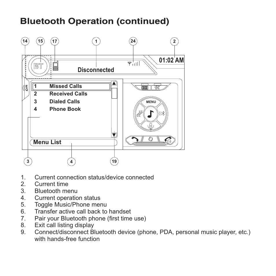 Bluetooth operation (continued), 02 am | Jensen VM9423 User Manual | Page 28 / 92