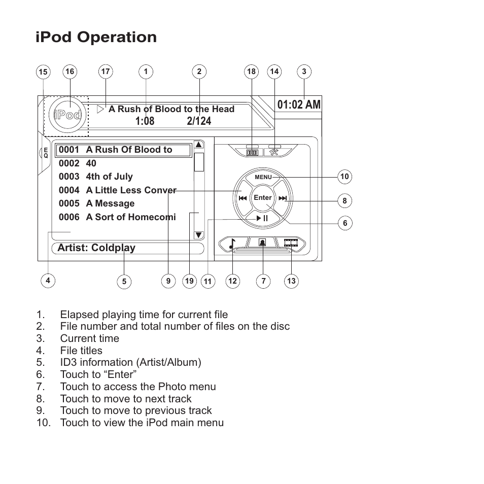 Ipod operation, Ipod, 02 am | Jensen VM9423 User Manual | Page 30 / 92