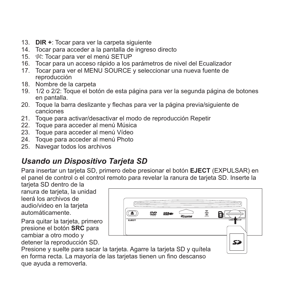 Usando un dispositivo tarjeta sd | Jensen VM9423 User Manual | Page 53 / 92