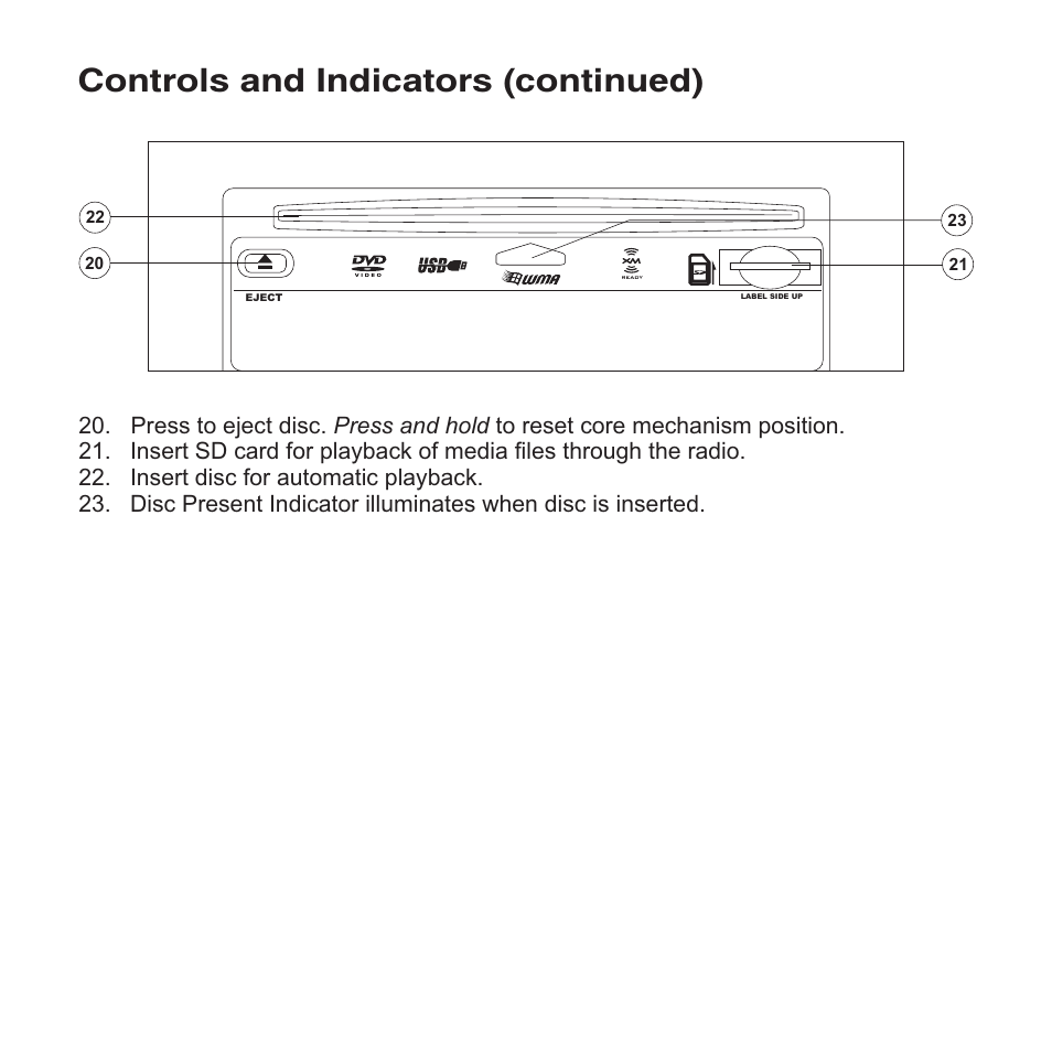 Controls and indicators (continued) | Jensen VM9423 User Manual | Page 8 / 92