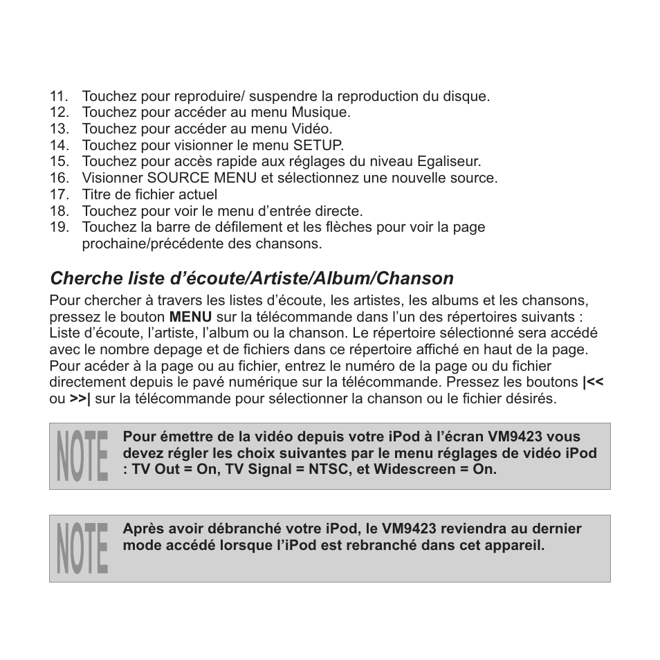 Cherche liste d’écoute/artiste/album/chanson | Jensen VM9423 User Manual | Page 91 / 92