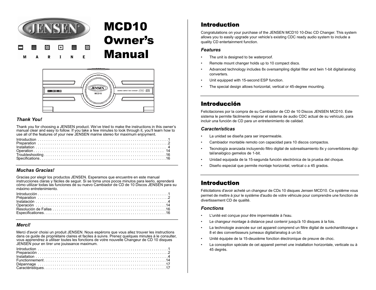 Jensen MCD10 User Manual | 17 pages