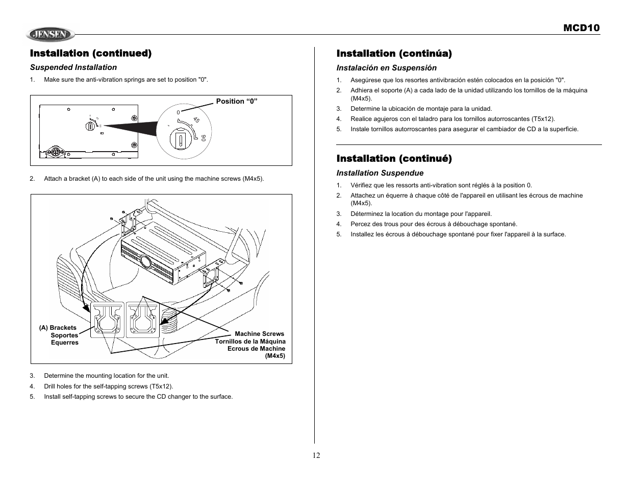 Mcd10 installation (continued), Installation (continúa), Installation (continué) | Jensen MCD10 User Manual | Page 12 / 17