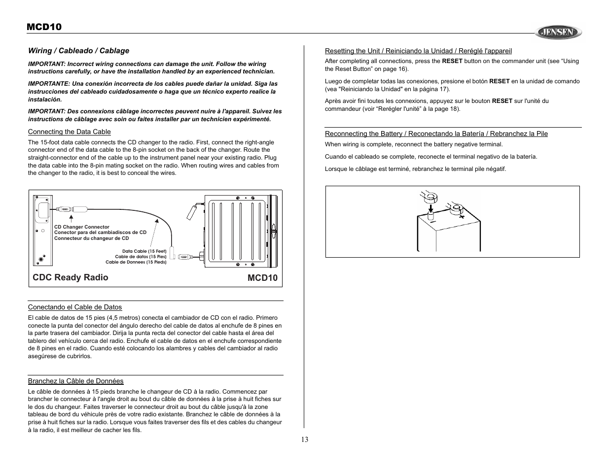 Mcd10, Mcd10 cdc ready radio | Jensen MCD10 User Manual | Page 13 / 17