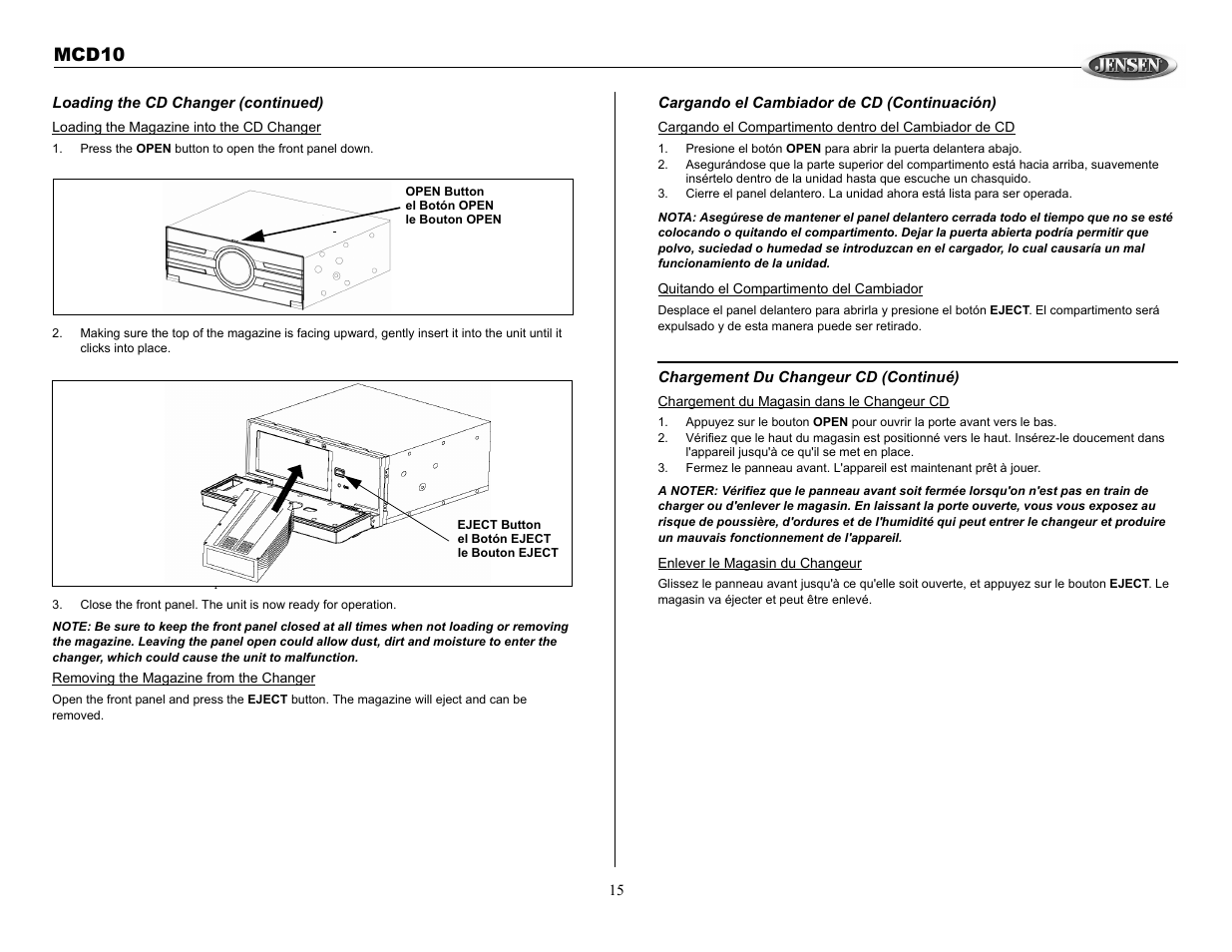 Mcd10 | Jensen MCD10 User Manual | Page 15 / 17