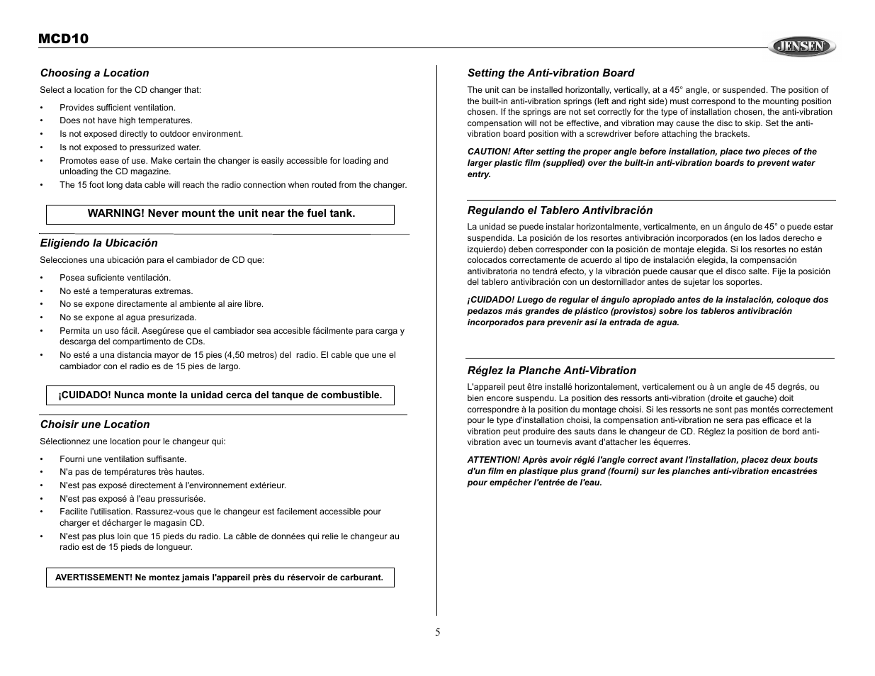 Mcd10 | Jensen MCD10 User Manual | Page 5 / 17