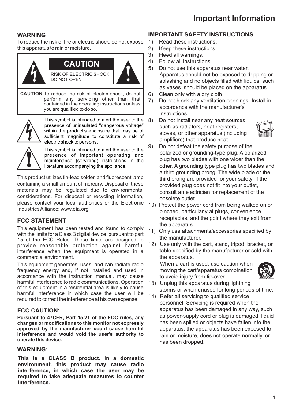 Caution, Important information | Jensen JE2707 User Manual | Page 2 / 42