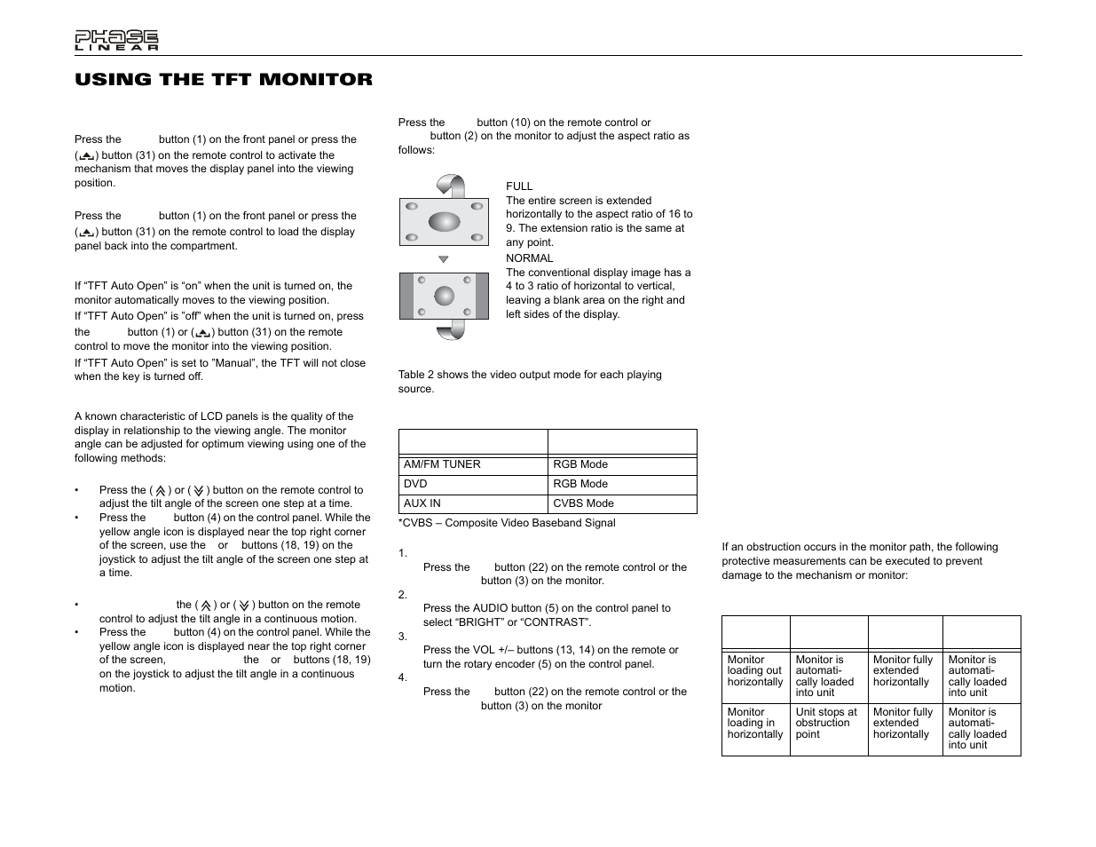 Uv8 using the tft monitor | Jensen UV8 User Manual | Page 12 / 30