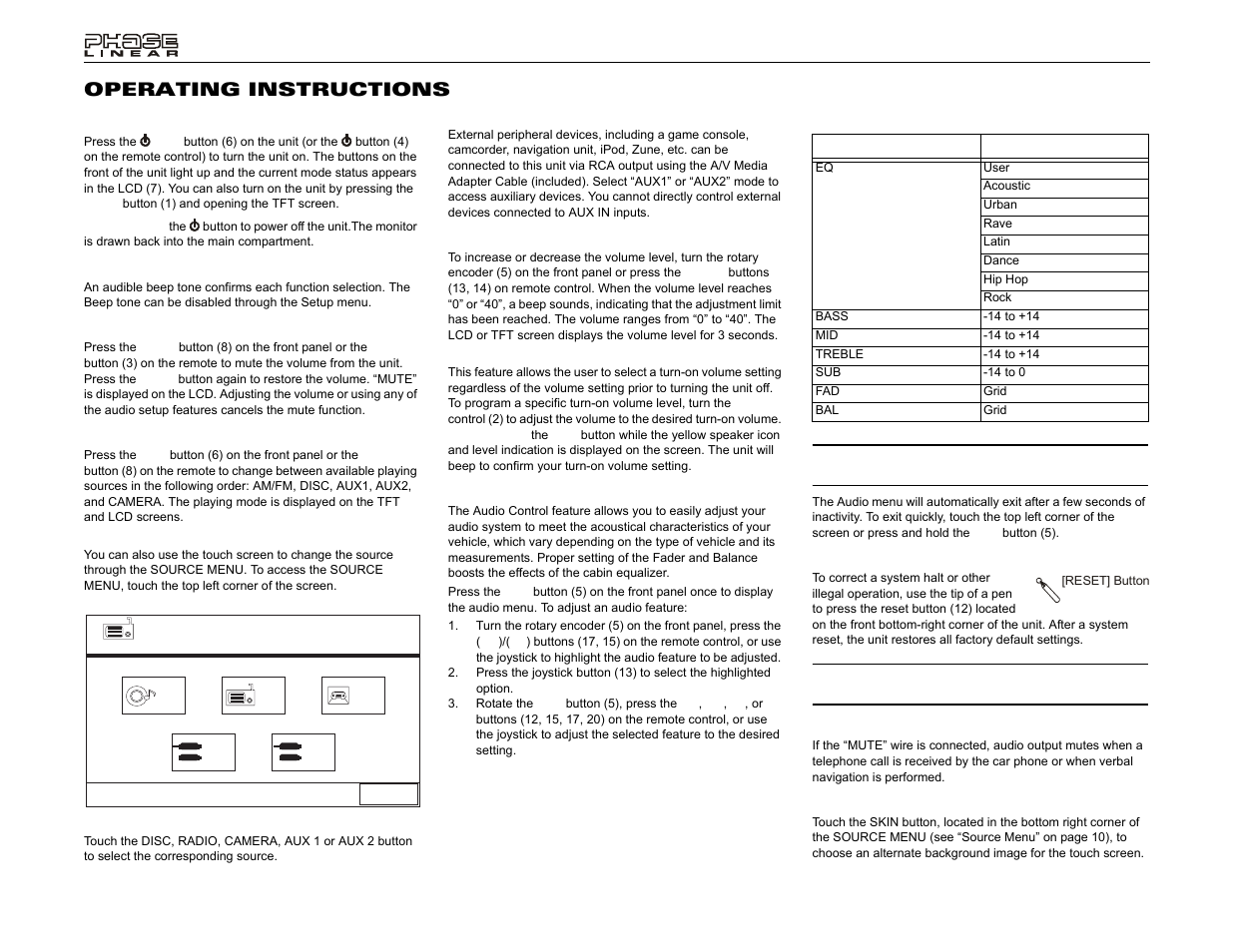 Source menu, Uv8 operating instructions | Jensen UV8 User Manual | Page 14 / 30