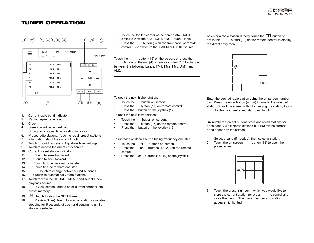 Uv8 tuner operation | Jensen UV8 User Manual | Page 17 / 30