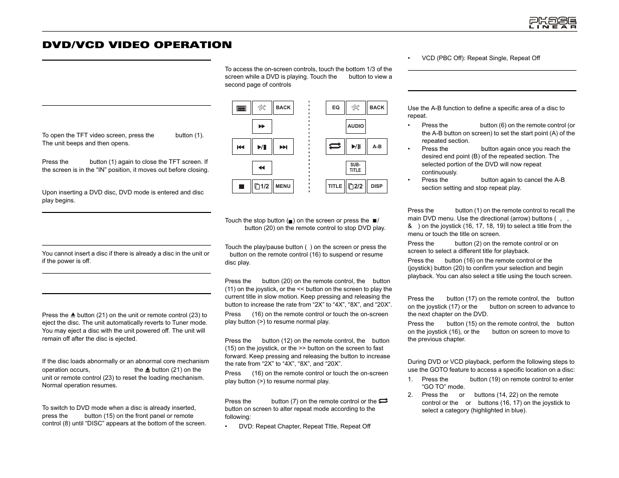 Uv8 dvd/vcd video operation | Jensen UV8 User Manual | Page 19 / 30