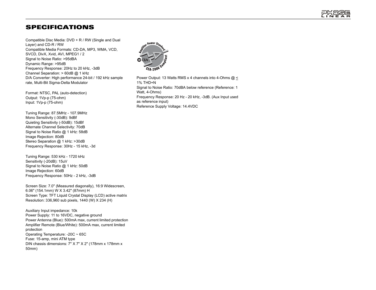 Uv8 specifications | Jensen UV8 User Manual | Page 27 / 30