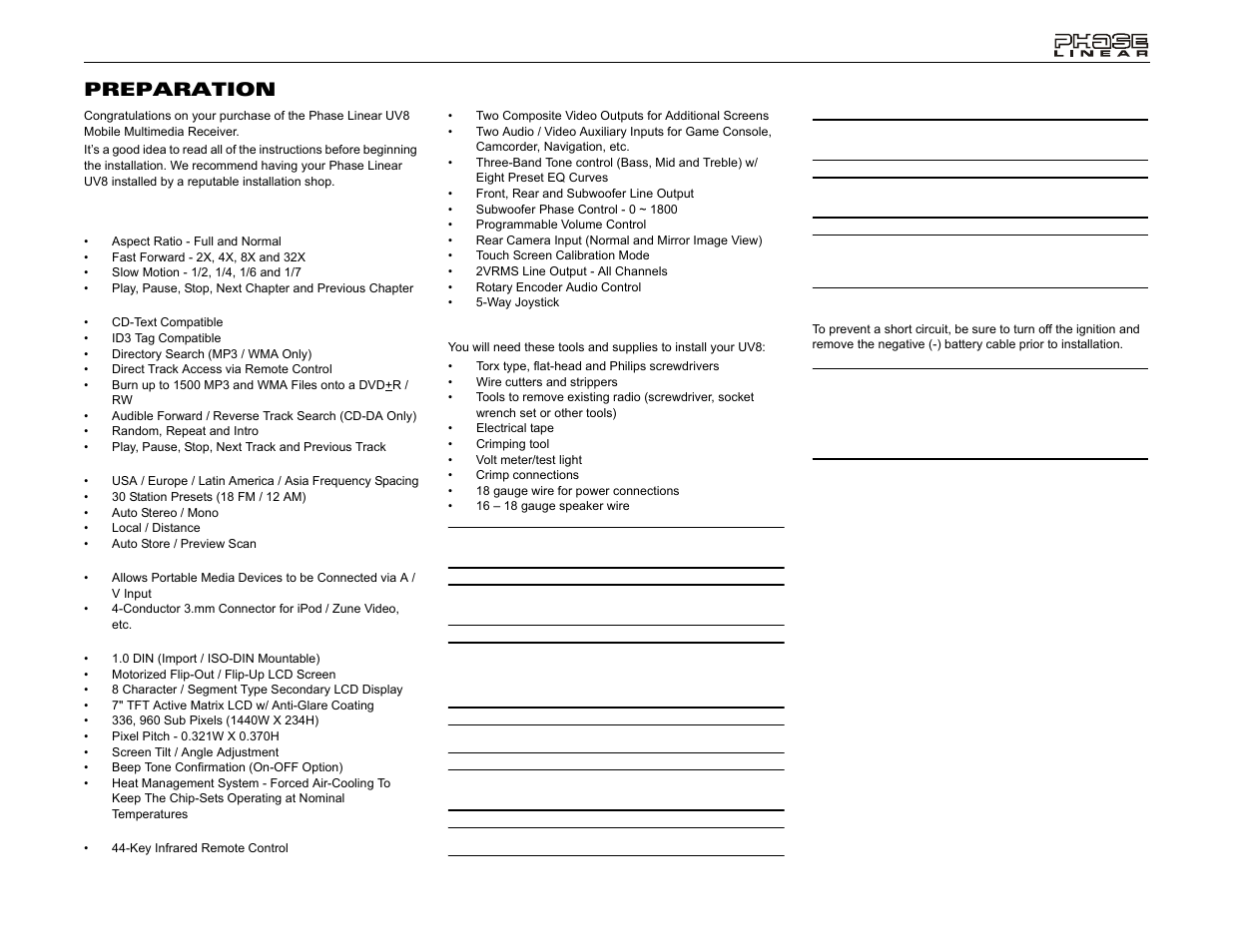 Uv8 preparation | Jensen UV8 User Manual | Page 5 / 30