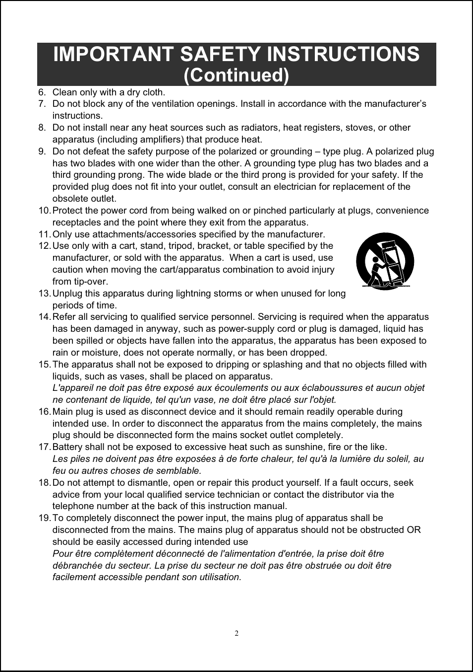 Important safety instructions, Continued) | Jensen JiSS-100 User Manual | Page 3 / 11