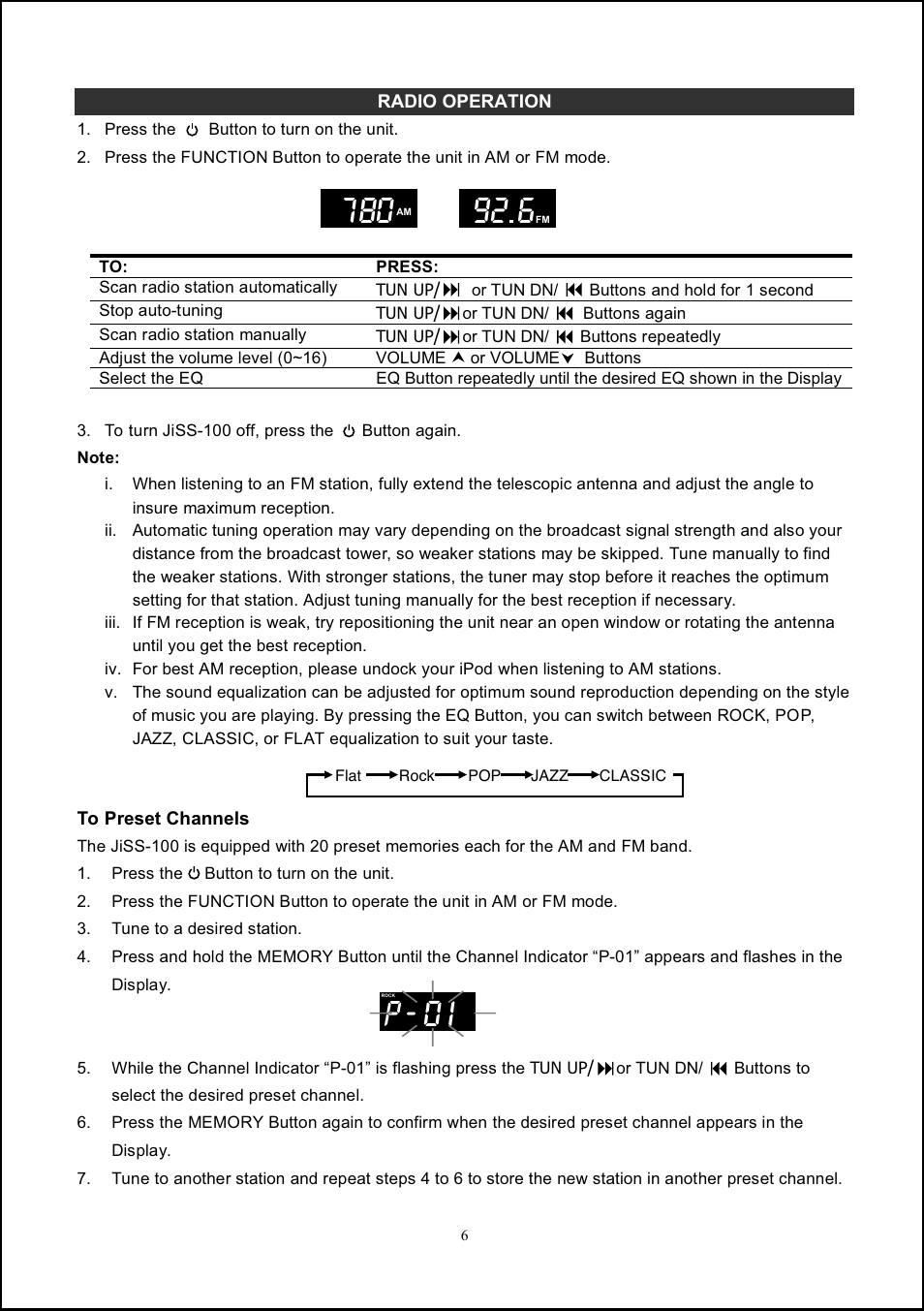 0 1 - p | Jensen JiSS-100 User Manual | Page 7 / 11