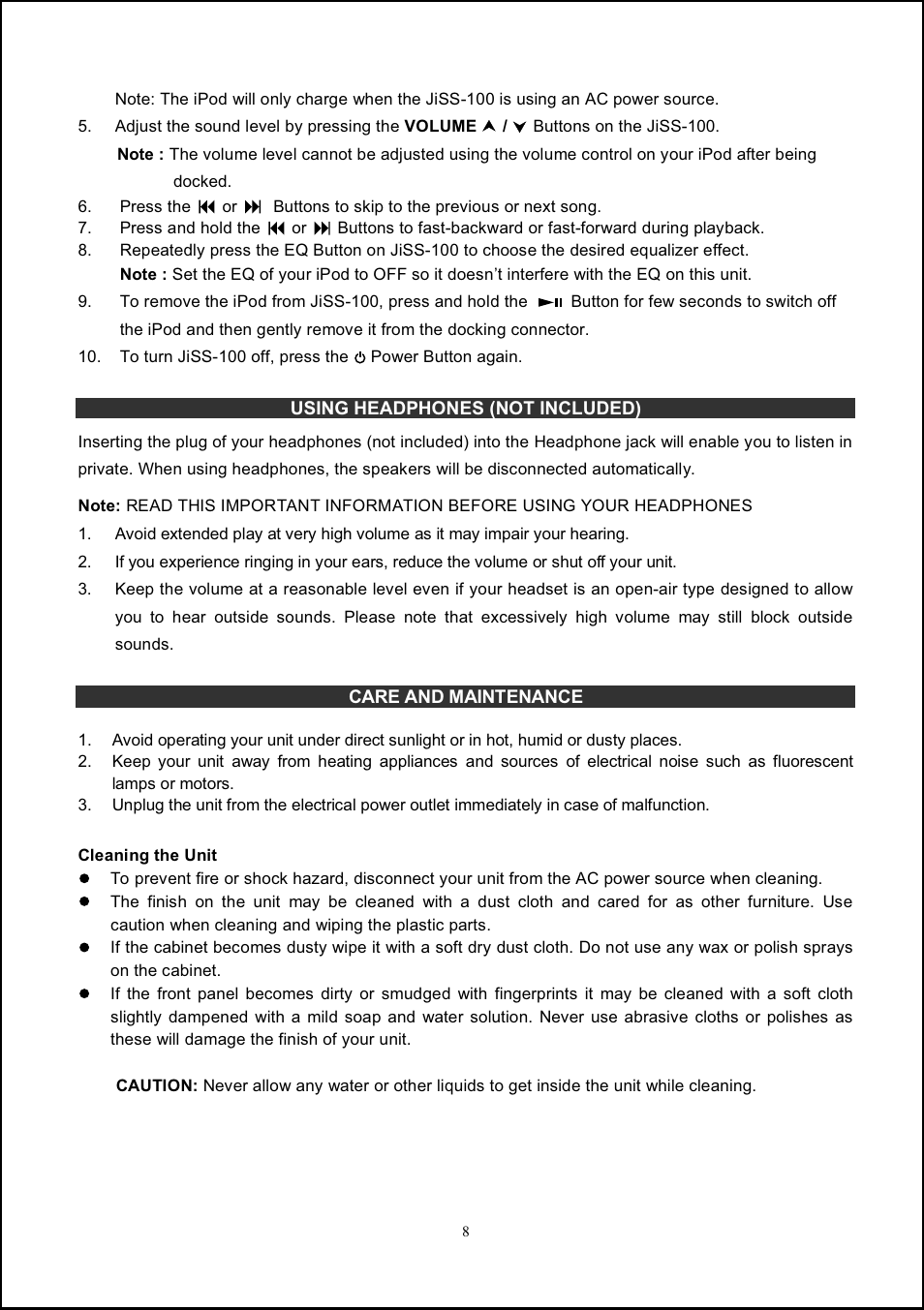 Jensen JiSS-100 User Manual | Page 9 / 11