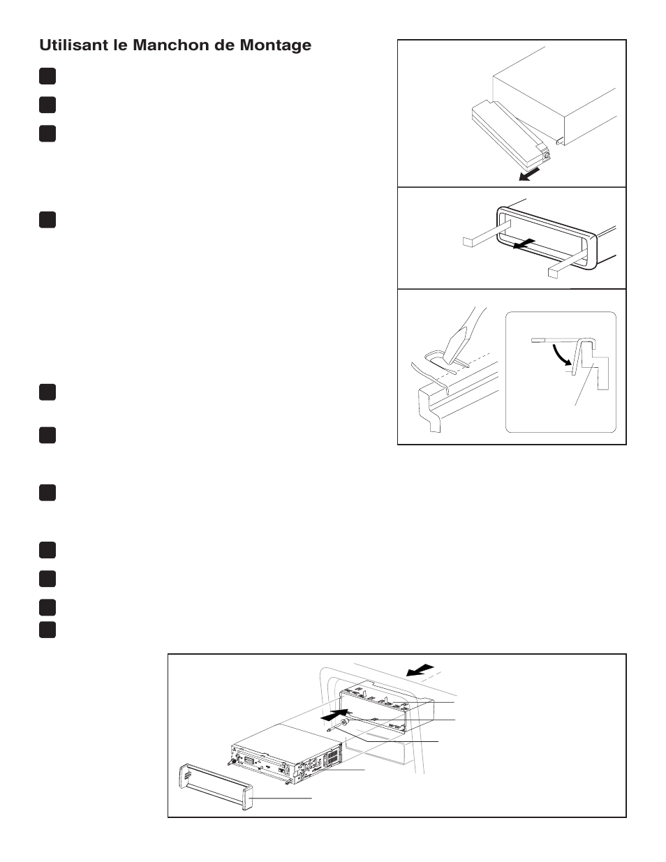 Utilisant le manchon de montage | Jensen VM8113 User Manual | Page 11 / 12