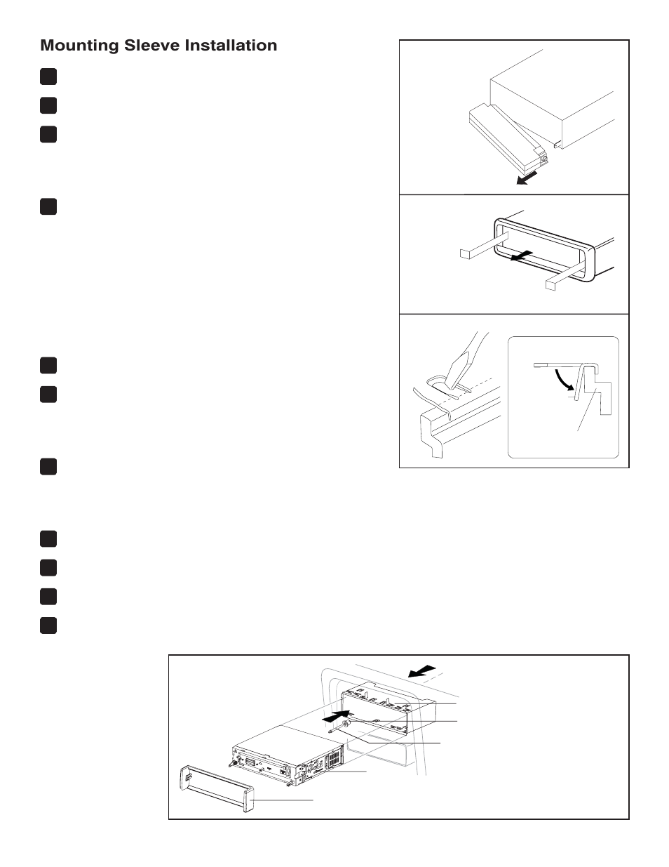 Mounting sleeve installation | Jensen VM8113 User Manual | Page 3 / 12