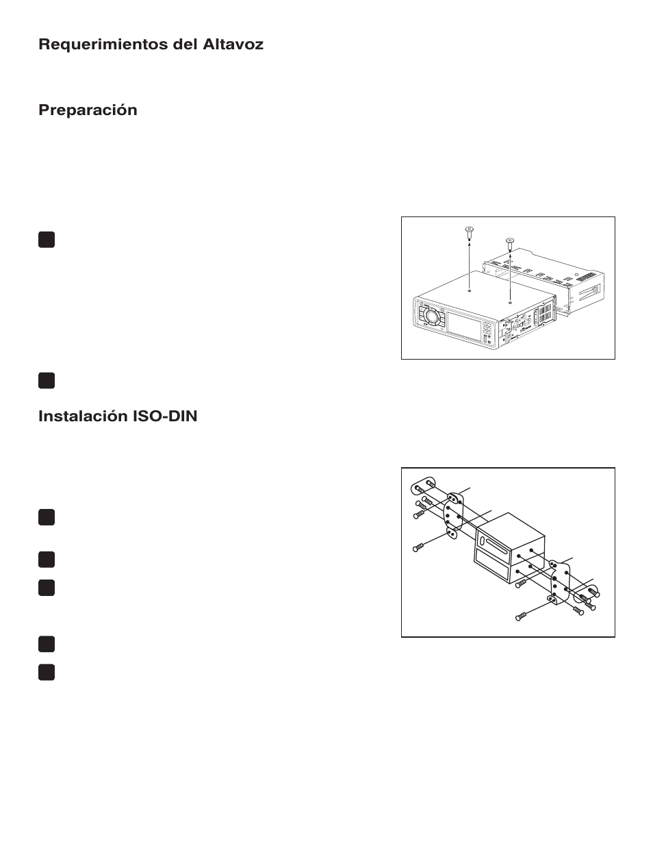 Requerimientos del altavoz, Preparación, Instalación iso-din | Jensen VM8113 User Manual | Page 6 / 12