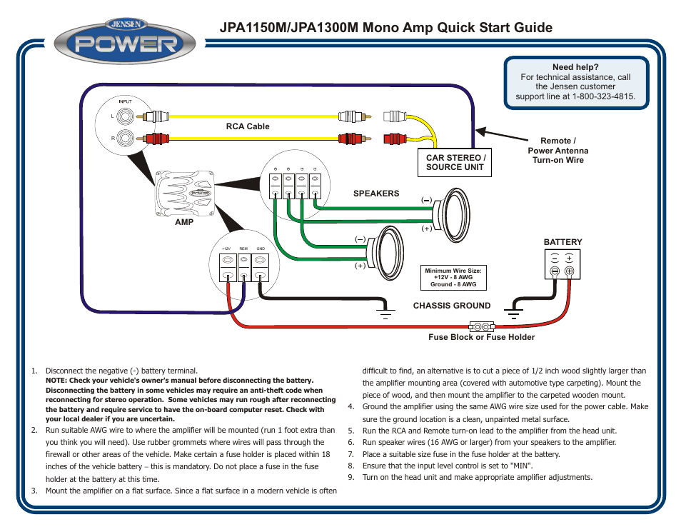 Jensen Mono Amp JPA1300M User Manual | 3 pages