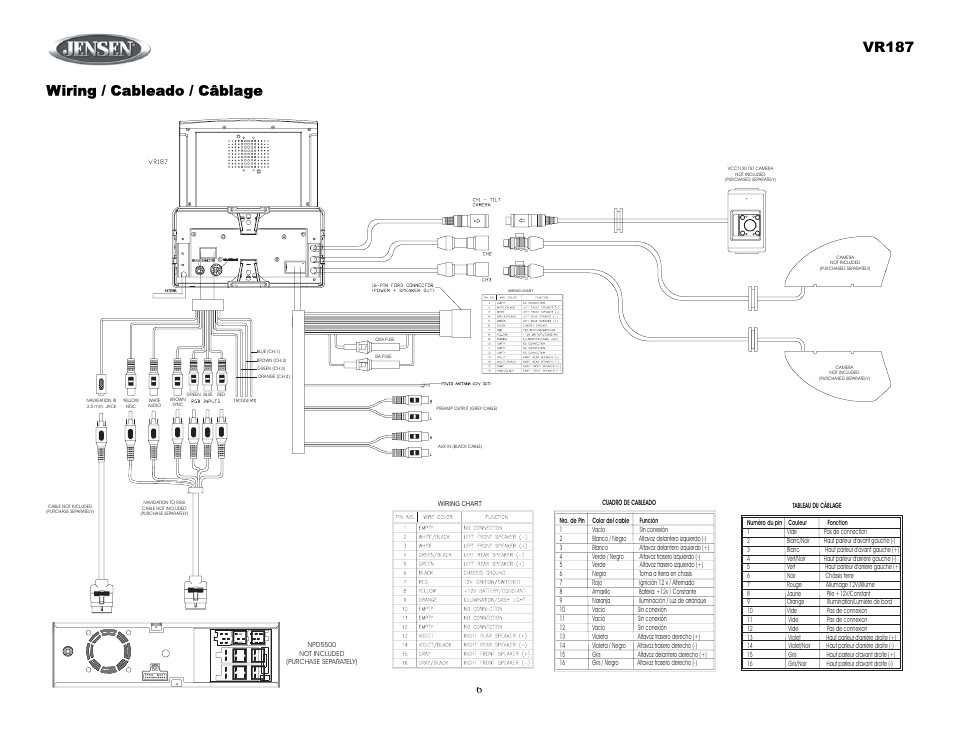 Wiring / cableado / câblage, Vr187 | Jensen SIRIUS VR187 User Manual | Page 6 / 23