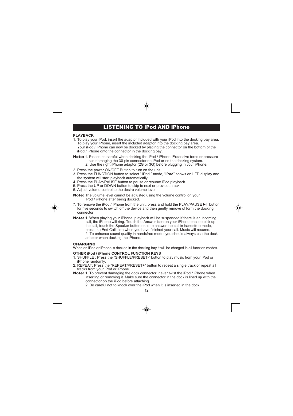 Listening to ipod and iphone | Jensen JiMS-198i User Manual | Page 13 / 20