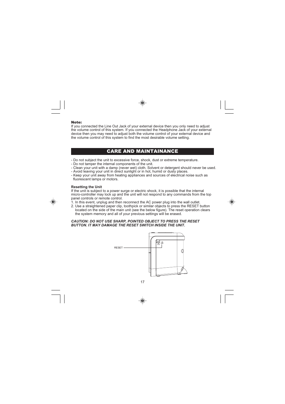 Care and maintainance | Jensen JiMS-198i User Manual | Page 18 / 20