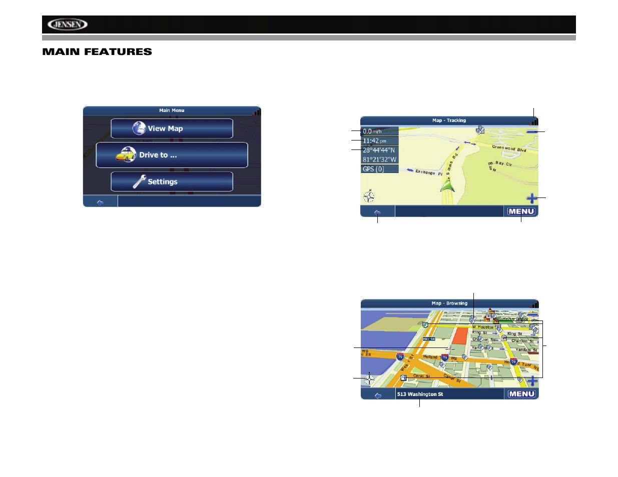 Nav101 main features | Jensen NAV101 User Manual | Page 10 / 26