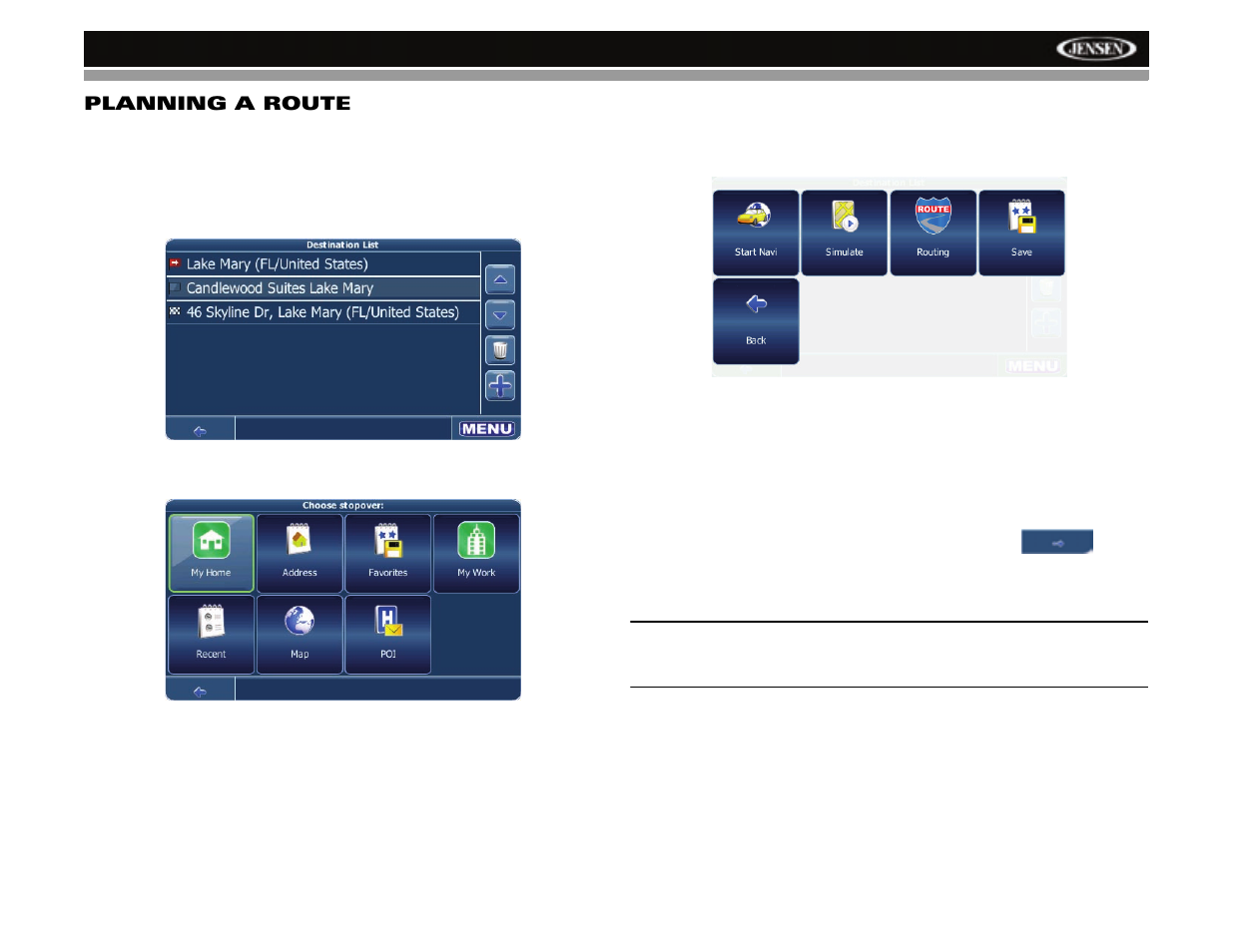 Nav101 planning a route | Jensen NAV101 User Manual | Page 17 / 26