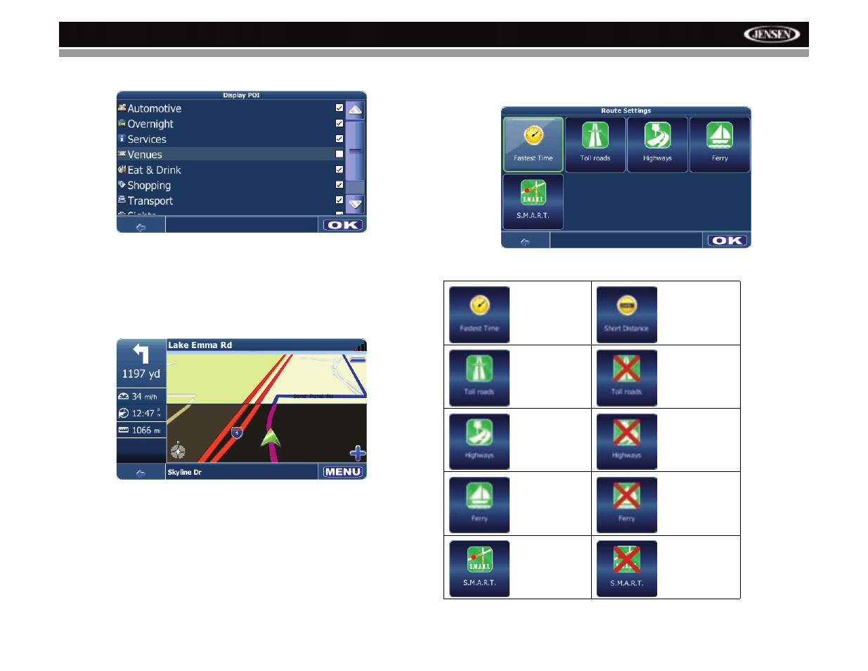 Nav101, Day mode night mode | Jensen NAV101 User Manual | Page 21 / 26