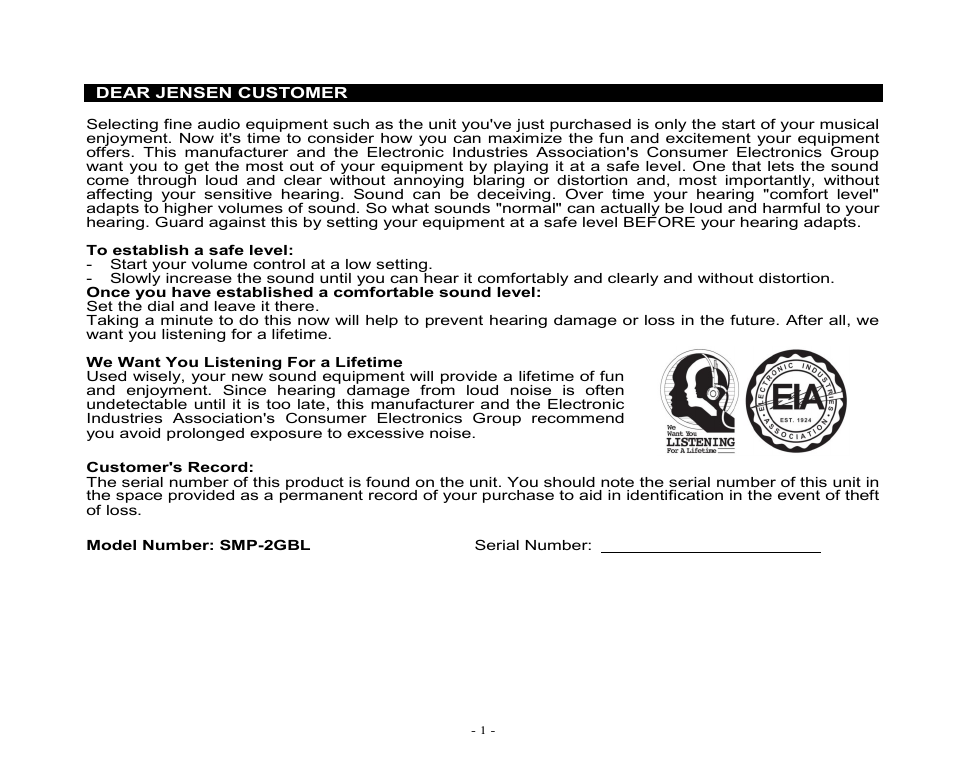 Jensen SMP-xGBL User Manual | Page 2 / 11