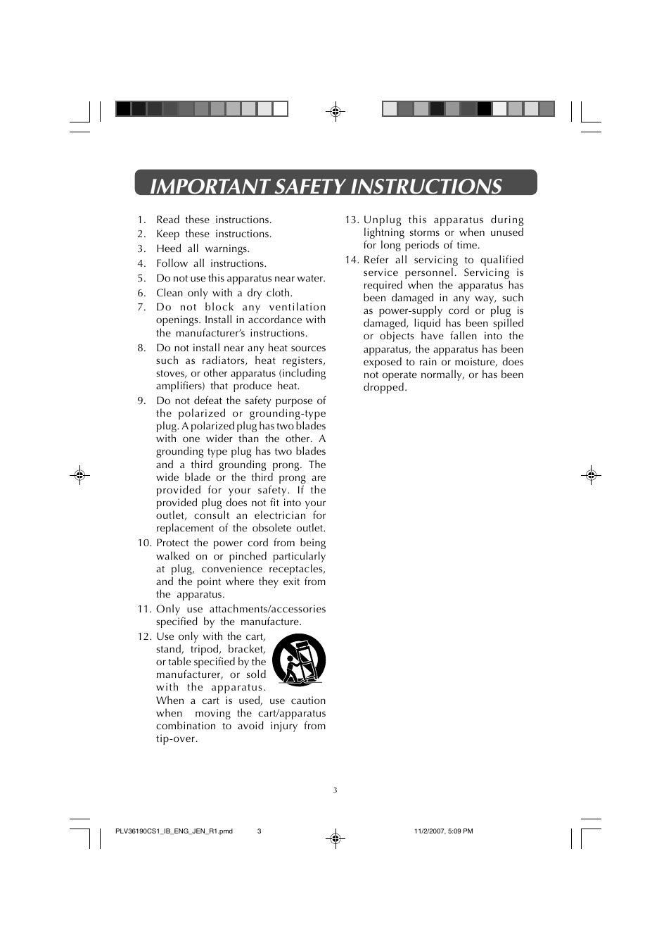 Important safety instructions | Jensen JE1908 User Manual | Page 3 / 24