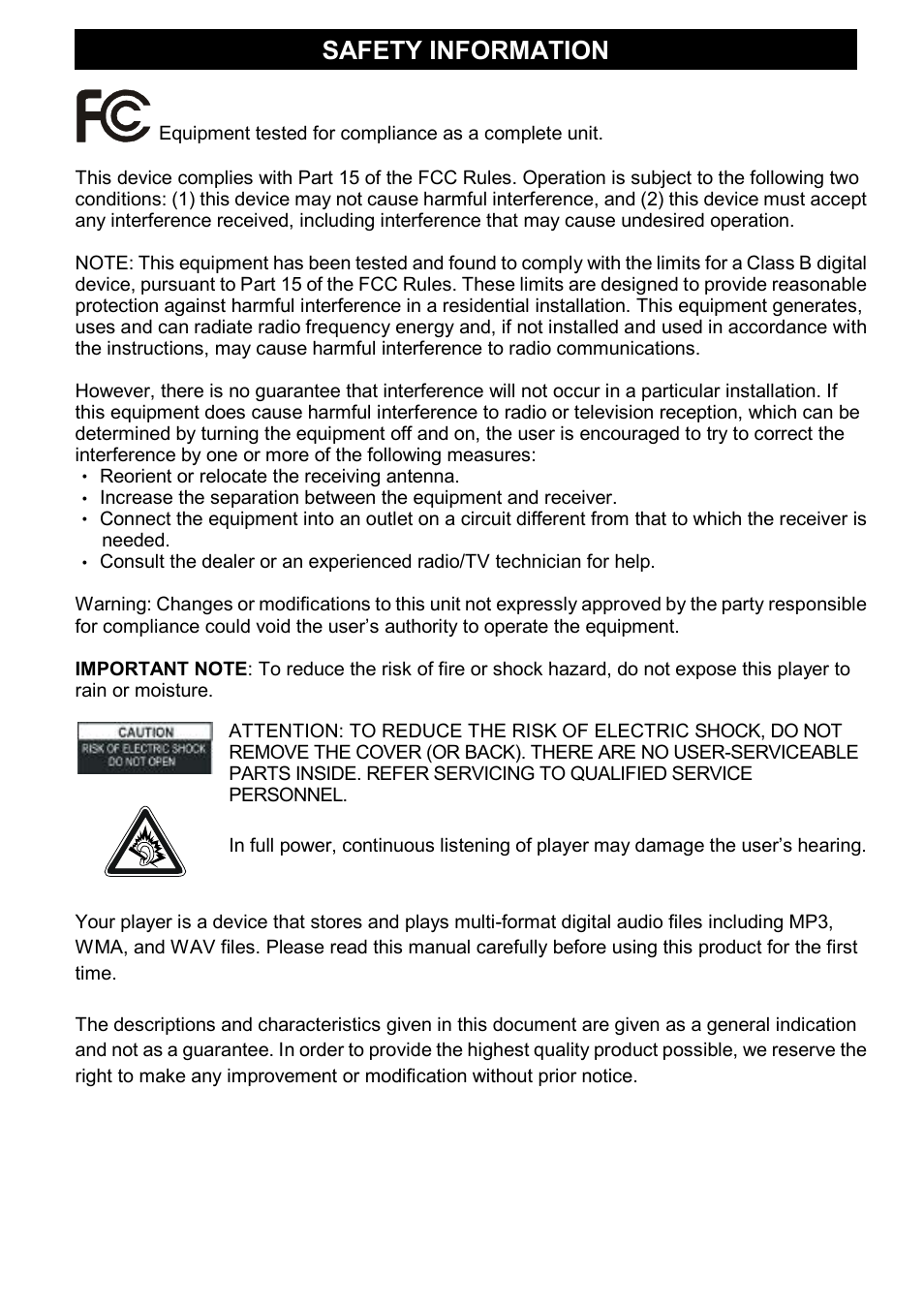 Safety information | Jensen Hello Kitty KT2045 User Manual | Page 2 / 11