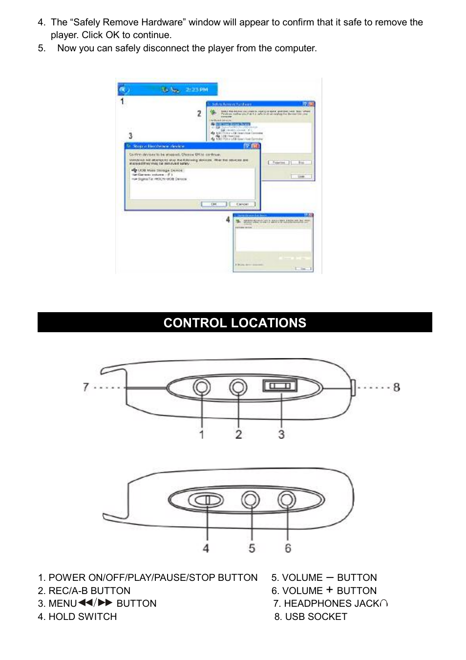Control locations | Jensen Hello Kitty KT2045 User Manual | Page 7 / 11