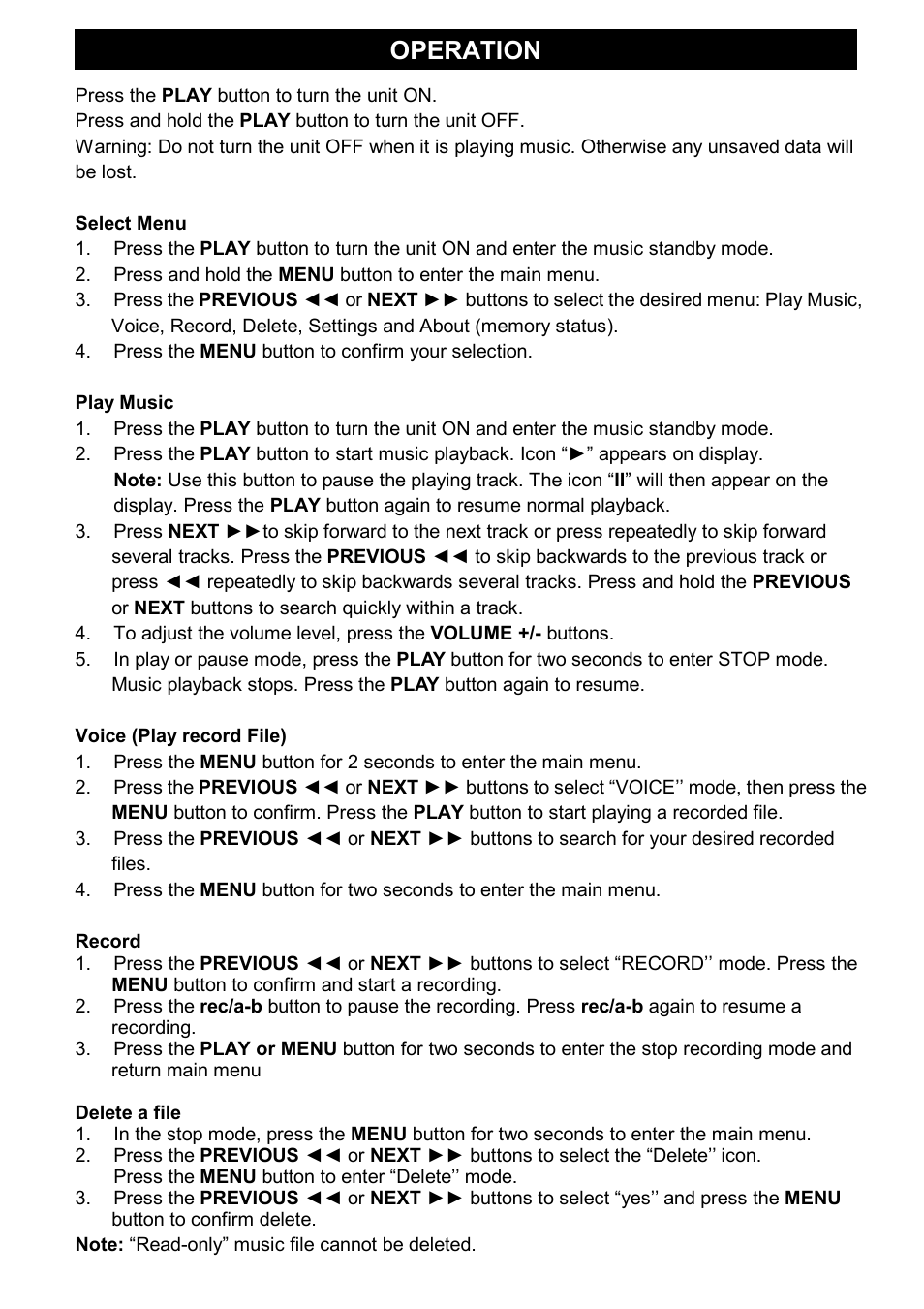 Operation | Jensen Hello Kitty KT2045 User Manual | Page 8 / 11
