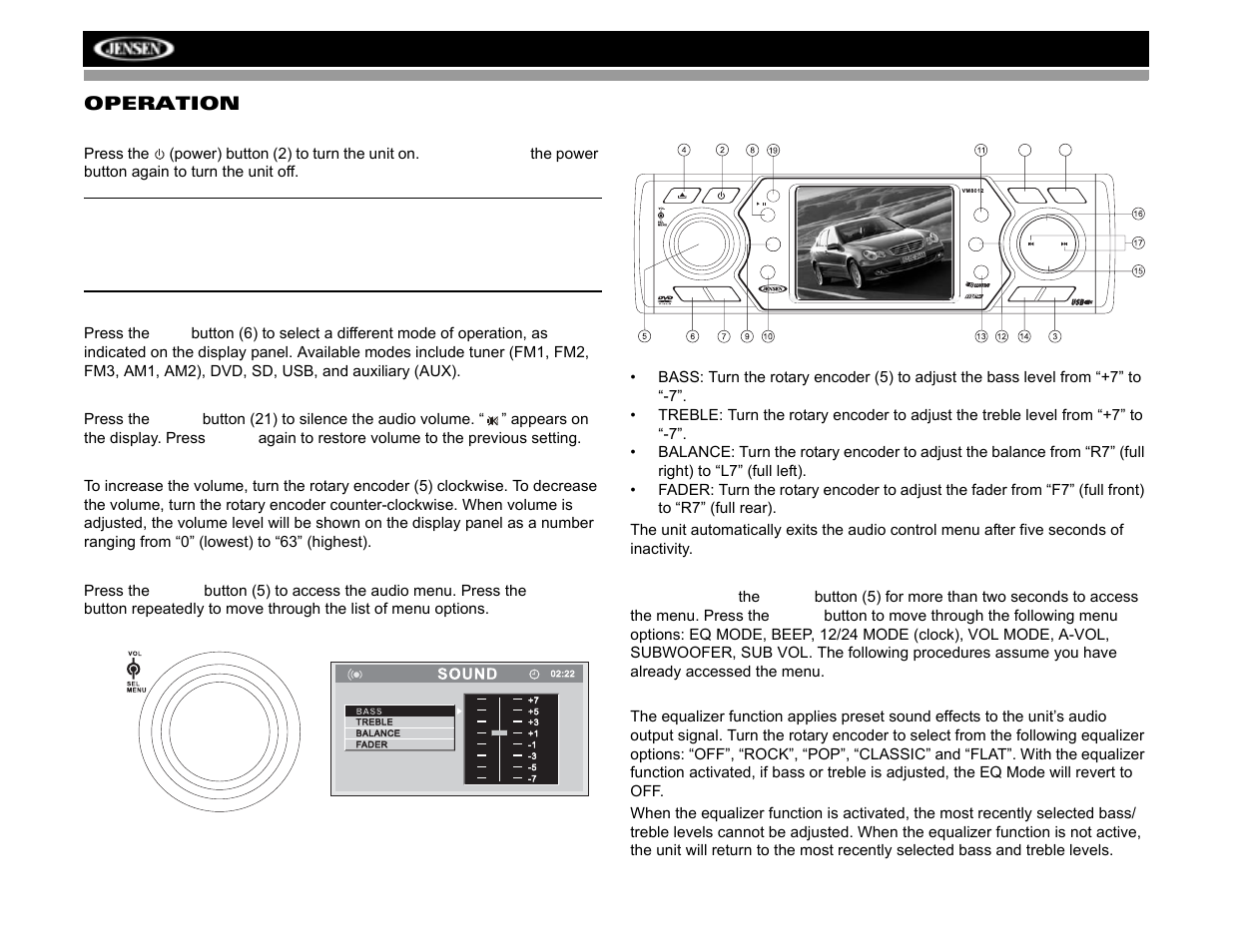 Vm8012, Operation | Jensen VM8012 User Manual | Page 10 / 24