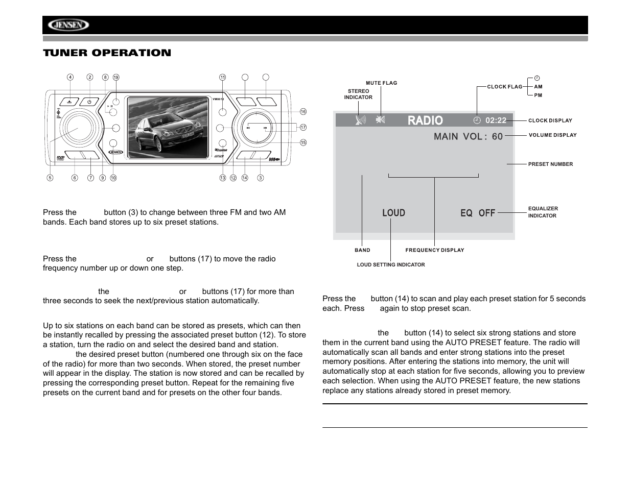 Vm8012, Tuner operation | Jensen VM8012 User Manual | Page 12 / 24