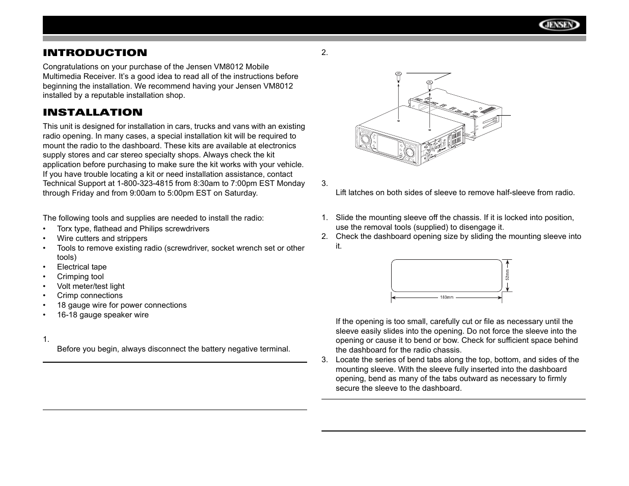 Jensen VM8012 User Manual | Page 5 / 24