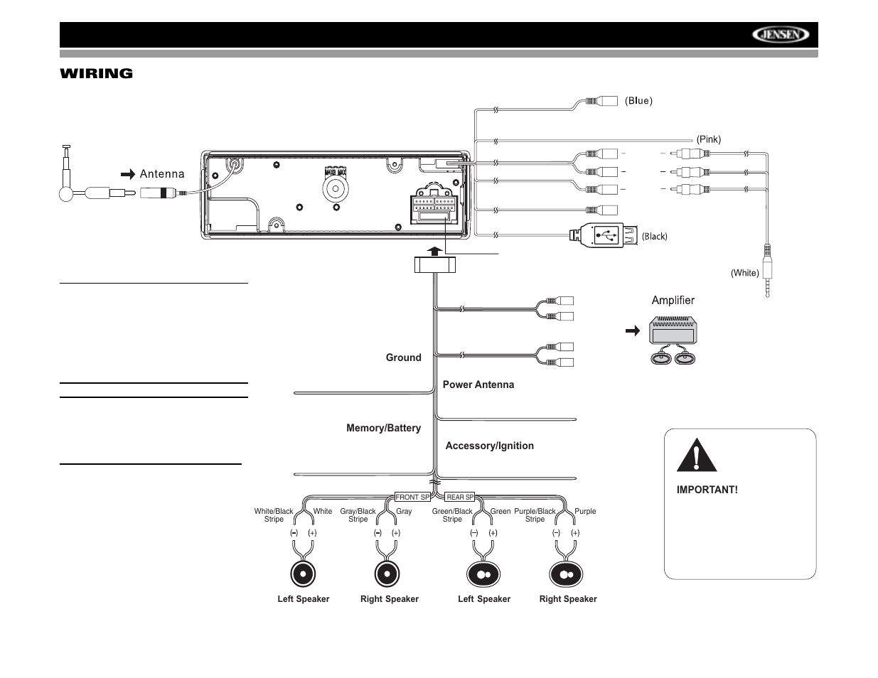 Vm8012, Wiring | Jensen VM8012 User Manual | Page 7 / 24
