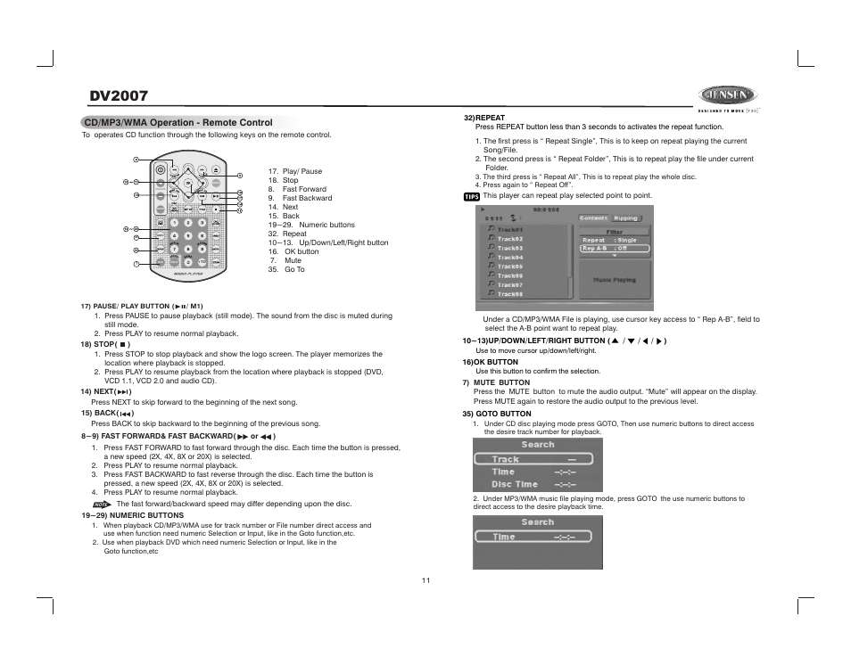 Dv2007 | Jensen DV2007 User Manual | Page 11 / 22