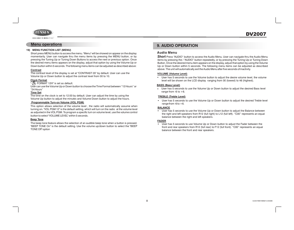 Dv2007 | Jensen DV2007 User Manual | Page 8 / 22