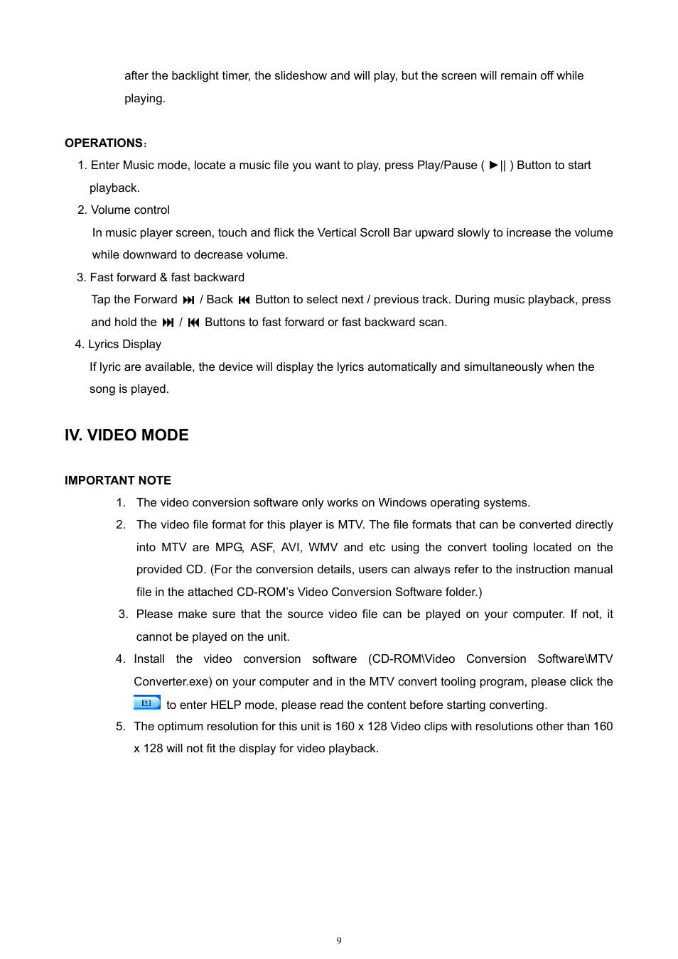 Iv. video mode | Jensen SMPV-xGBTA User Manual | Page 10 / 18