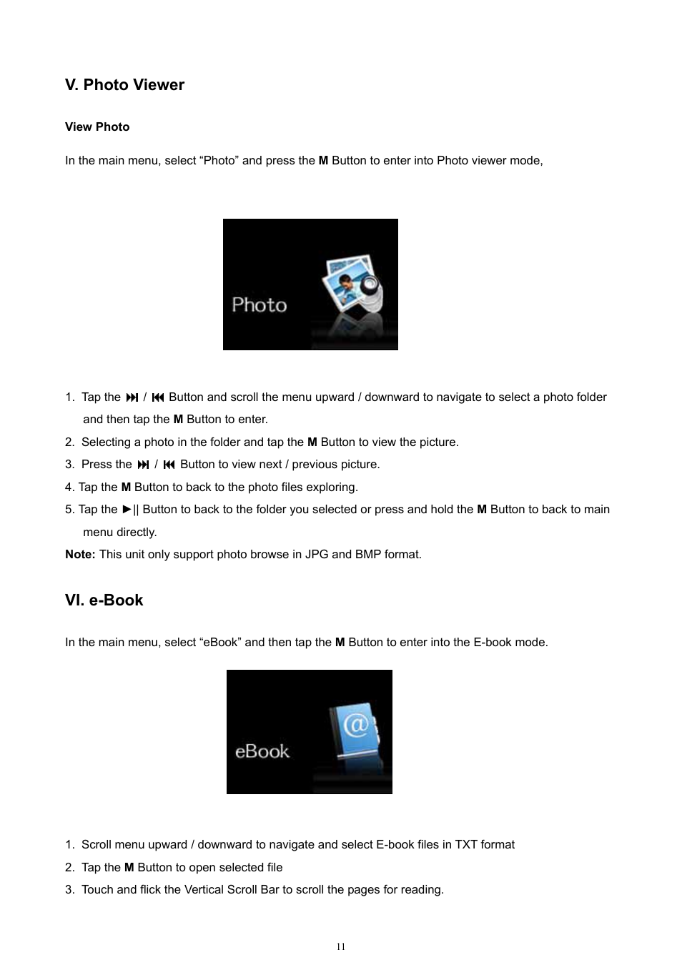 V. photo viewer, Vi. e-book | Jensen SMPV-xGBTA User Manual | Page 12 / 18