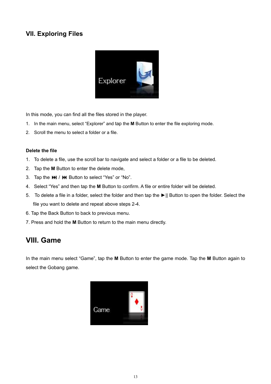 Vii. exploring files, Viii. game | Jensen SMPV-xGBTA User Manual | Page 14 / 18