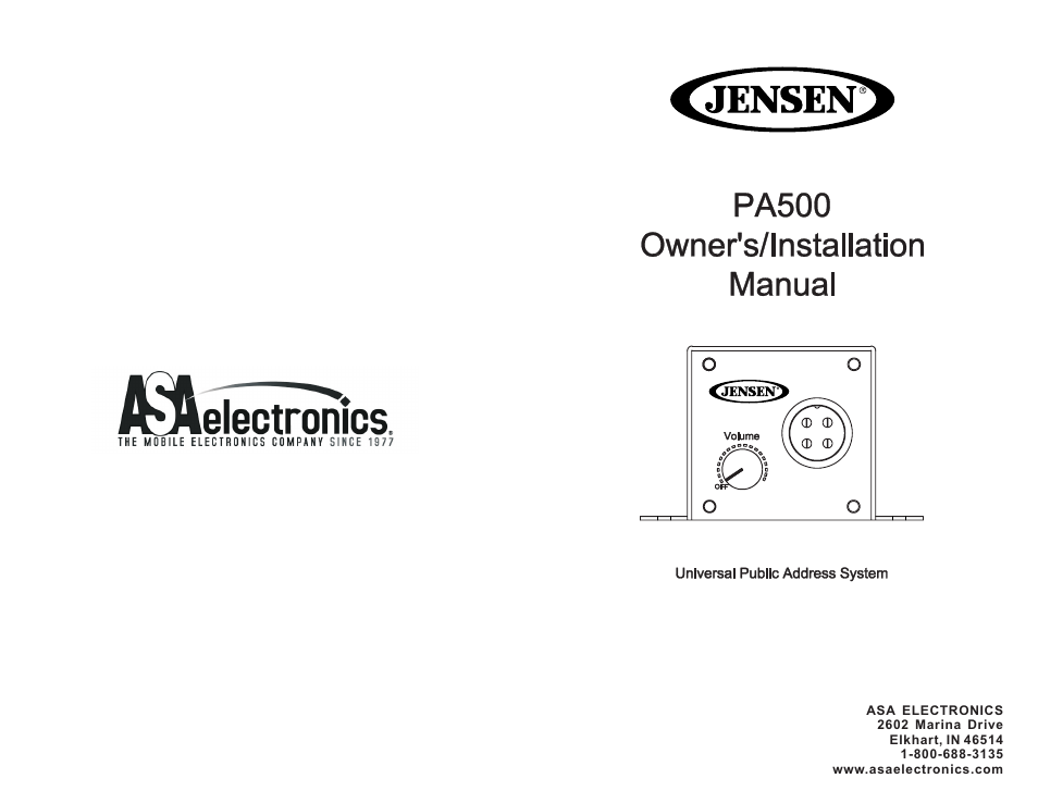 Jensen PA500 User Manual | 8 pages